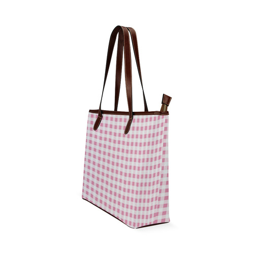 Petal Pink Gingham Shoulder Tote Bag (Model 1646)