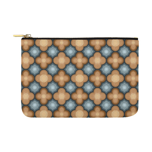 Brown, Blue Floral Pattern Carry-All Pouch 12.5''x8.5''