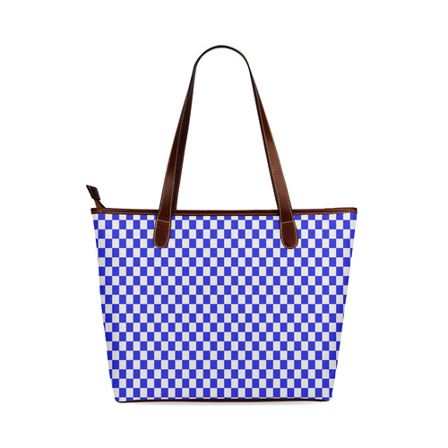 Bright Blue Gingham Shoulder Tote Bag (Model 1646)