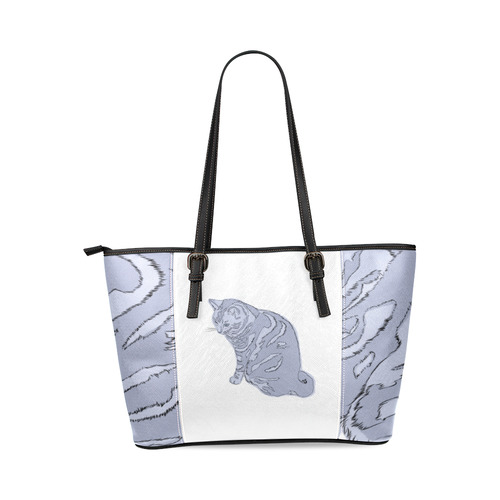 Blue Cat Leather Tote Bag/Small (Model 1640) | ID: D1121024