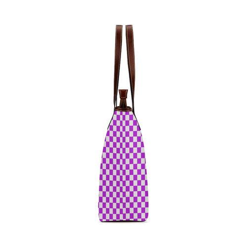 Bright Purple Gingham Shoulder Tote Bag (Model 1646)