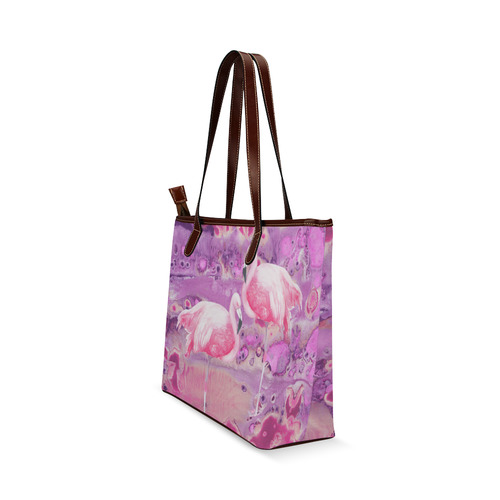 Flamingos Batik Paint Background Pink Violet Shoulder Tote Bag (Model 1646)