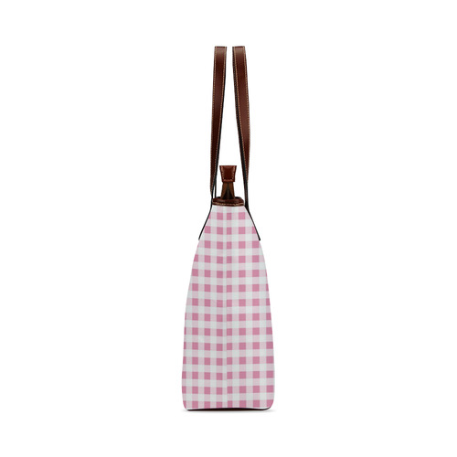 Petal Pink Gingham Shoulder Tote Bag (Model 1646)