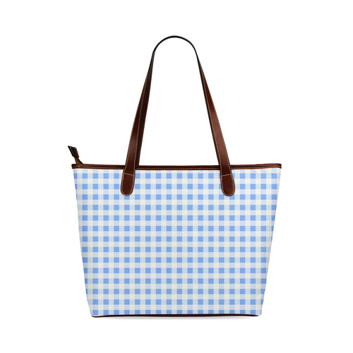 Sky Blue Gingham Shoulder Tote Bag (Model 1646)