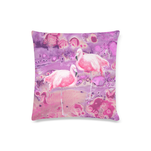 Flamingos Batik Paint Background Pink Violet Custom Zippered Pillow Case 16"x16"(Twin Sides)