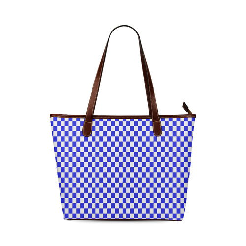 Bright Blue Gingham Shoulder Tote Bag (Model 1646)