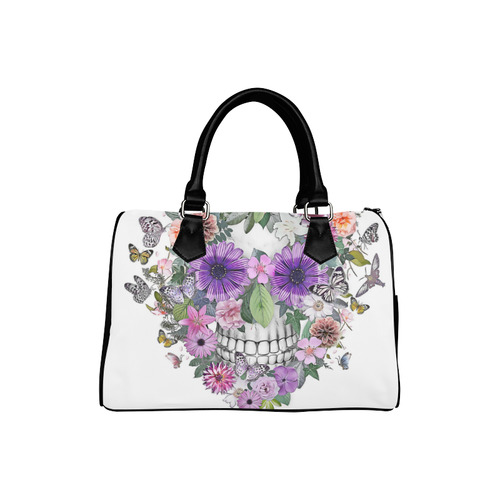 flower skull pink, orange,violett Boston Handbag (Model 1621)
