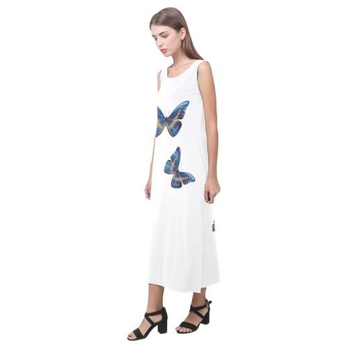 Morpho cypris butterflies painting Phaedra Sleeveless Open Fork Long Dress (Model D08)