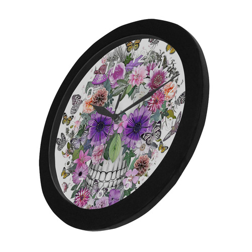 flower skull pink, orange,violett Circular Plastic Wall clock