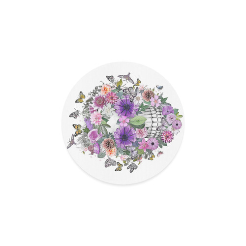 flower skull pink, orange,violett Round Coaster