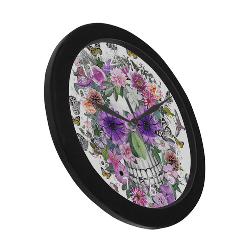 flower skull pink, orange,violett Circular Plastic Wall clock