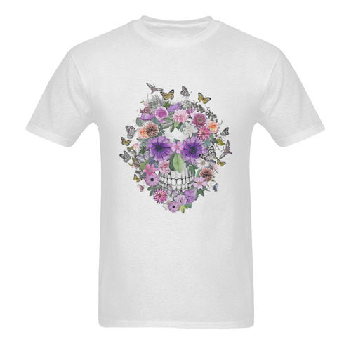flower skull pink, orange,violett Men's T-Shirt in USA Size (Two Sides Printing)