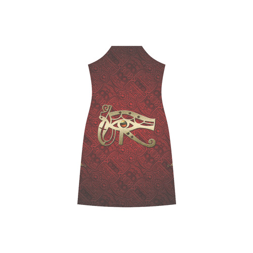The all seeing eye in gold and red V-Neck Open Fork Long Dress(Model D18)