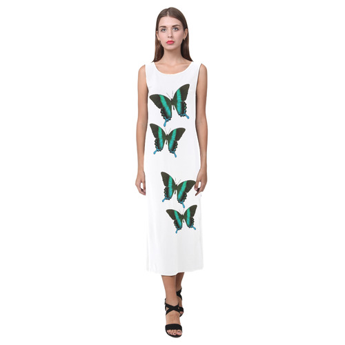 Papilio blumei butterflies painting Phaedra Sleeveless Open Fork Long Dress (Model D08)