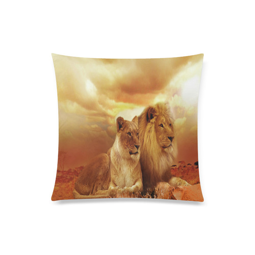 Lion Couple Sunset Fantasy Custom Zippered Pillow Case 20"x20"(Twin Sides)