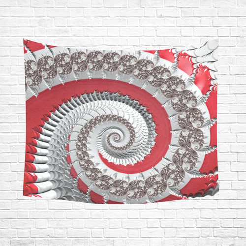 Red White Spiral Fractal Art Cotton Linen Wall Tapestry 60"x 51"