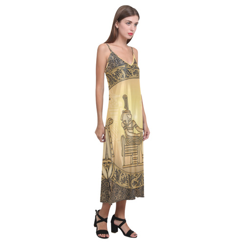 Agyptian sign V-Neck Open Fork Long Dress(Model D18)
