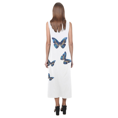 Morpho cypris butterflies painting Phaedra Sleeveless Open Fork Long Dress (Model D08)