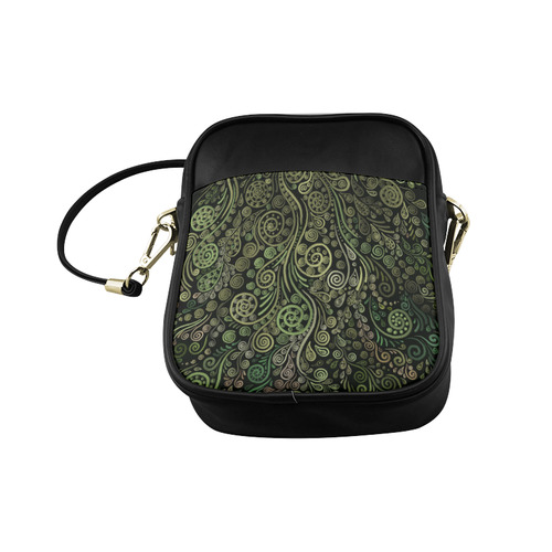 3D Ornaments -Fantasy Tree, green on black Sling Bag (Model 1627)