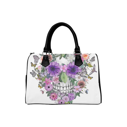 flower skull pink, orange,violett Boston Handbag (Model 1621)