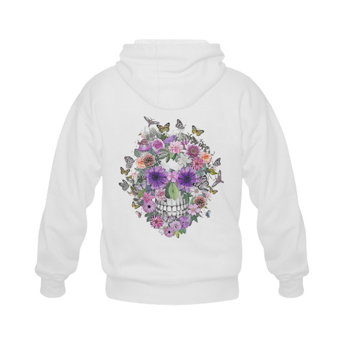 flower skull pink, orange,violett Gildan Full Zip Hooded Sweatshirt (Model H02)