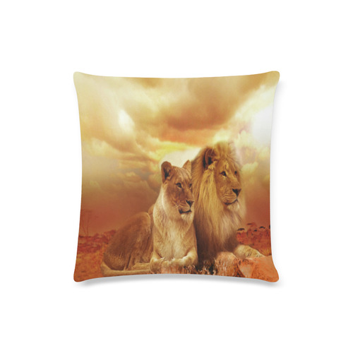Lion Couple Sunset Fantasy Custom Zippered Pillow Case 16"x16"(Twin Sides)