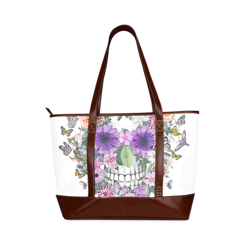 flower skull pink, orange,violett Tote Handbag (Model 1642)