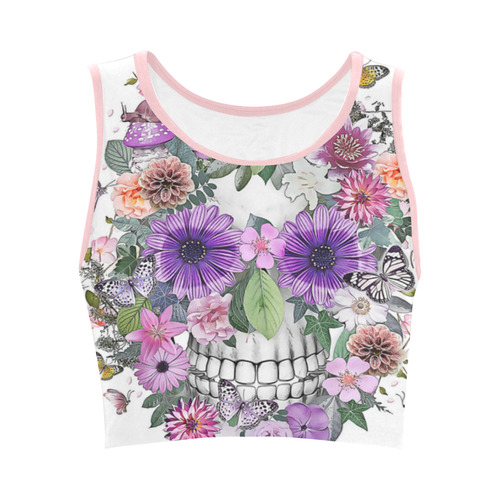 flower skull pink, orange,violett Women's Crop Top (Model T42)