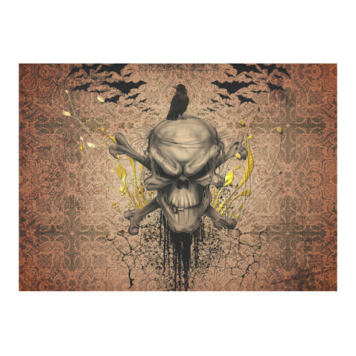 The scary skull with crow Cotton Linen Tablecloth 60"x 84"