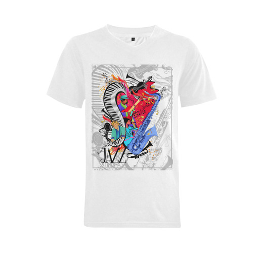 Colorful Music Art Jazz theme Men's V-Neck T-shirt  Big Size(USA Size) (Model T10)