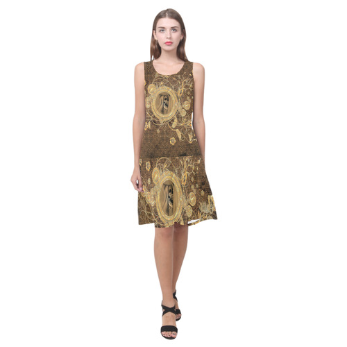 Awesome skull on a button Sleeveless Splicing Shift Dress(Model D17)