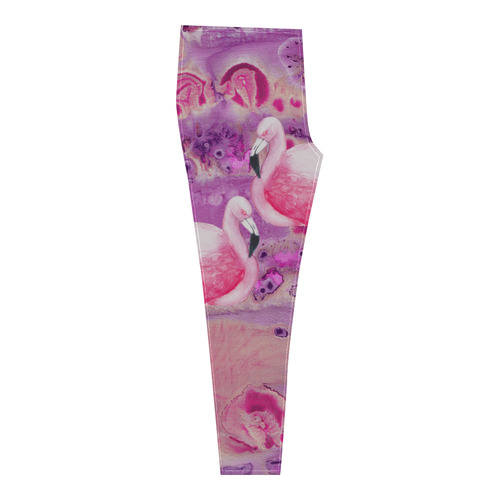 Flamingos Batik Paint Background Pink Violet Cassandra Women's Leggings (Model L01)