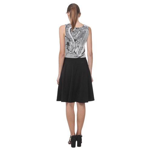 Black and White Music Print Dress Atalanta Casual Sundress(Model D04)