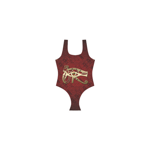 The all seeing eye in gold and red Vest One Piece Swimsuit (Model S04)