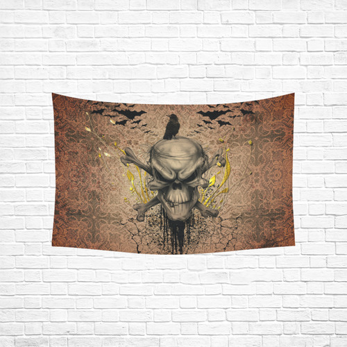 The scary skull with crow Cotton Linen Wall Tapestry 60"x 40"