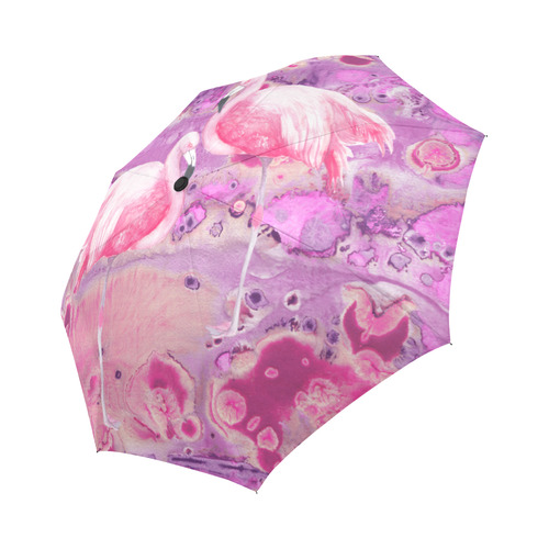 Flamingos Batik Paint Background Pink Violet Auto-Foldable Umbrella (Model U04)