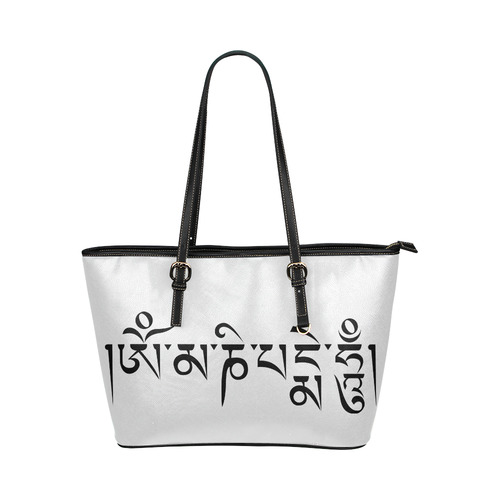 Om mani padme hum Leather Tote Bag/Large (Model 1651)