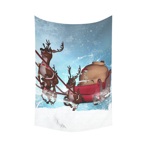 Christmas, funny skeleton with reindeer Cotton Linen Wall Tapestry 60"x 90"