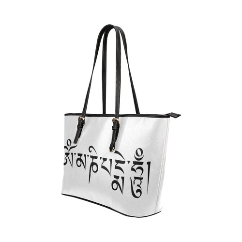 Om mani padme hum Leather Tote Bag/Large (Model 1651)