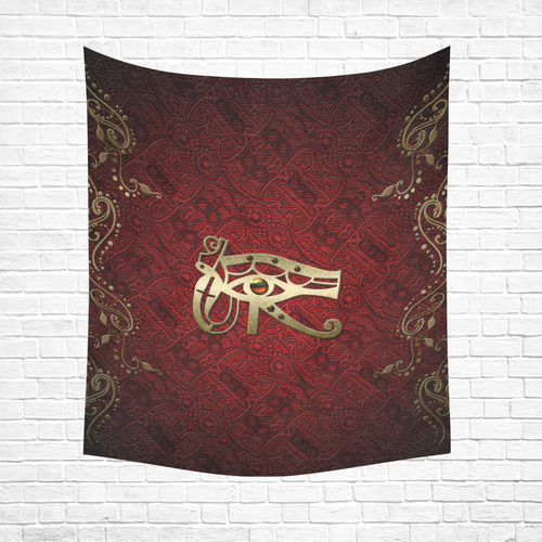 The all seeing eye in gold and red Cotton Linen Wall Tapestry 51"x 60"