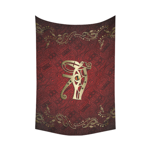 The all seeing eye in gold and red Cotton Linen Wall Tapestry 90"x 60"