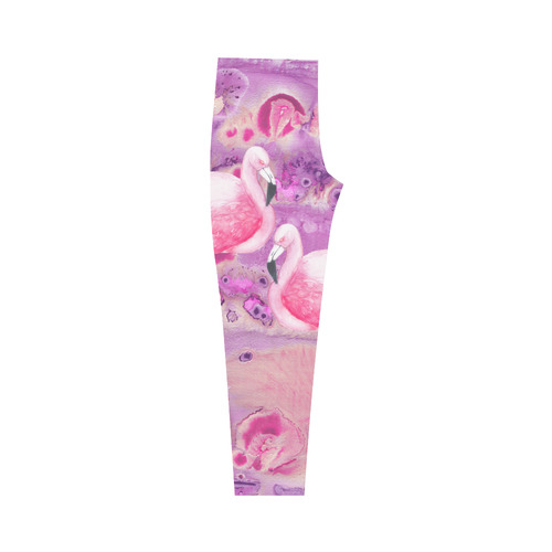 Flamingos Batik Paint Background Pink Violet Capri Legging (Model L02)