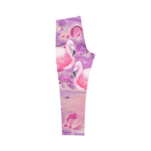 Flamingos Batik Paint Background Pink Violet Capri Legging (Model L02)