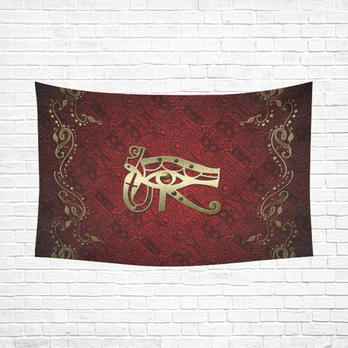 The all seeing eye in gold and red Cotton Linen Wall Tapestry 90"x 60"
