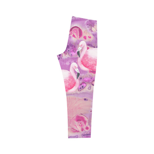 Flamingos Batik Paint Background Pink Violet Capri Legging (Model L02)