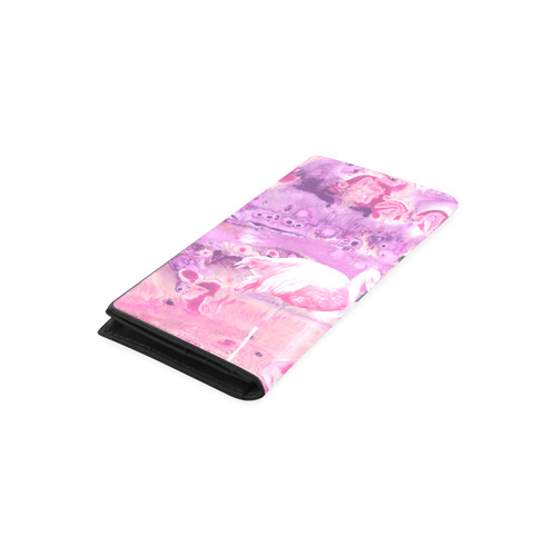 Flamingos Batik Paint Background Pink Violet Women's Leather Wallet (Model 1611)