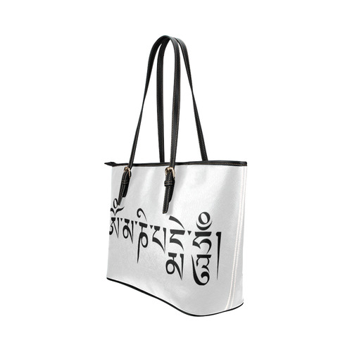 Om mani padme hum Leather Tote Bag/Large (Model 1651)