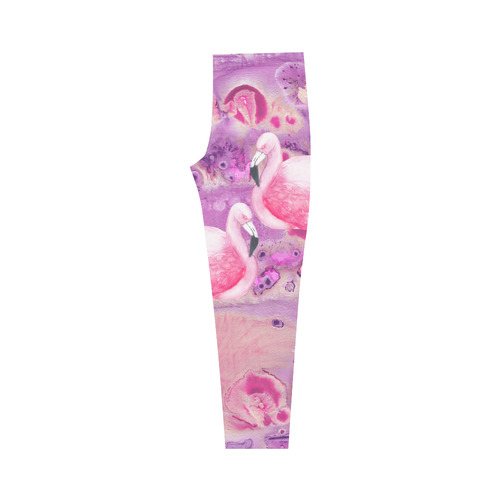 Flamingos Batik Paint Background Pink Violet Capri Legging (Model L02)