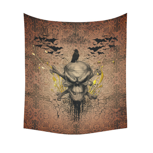 The scary skull with crow Cotton Linen Wall Tapestry 51"x 60"
