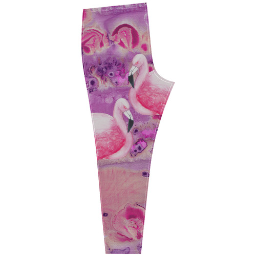 Flamingos Batik Paint Background Pink Violet Cassandra Women's Leggings (Model L01)